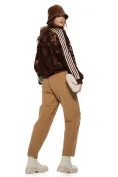 Pantalon dama cu talie inalta din bumbac raiat bej cu dungi fine si curea picture - 3