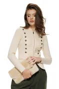Pantalon dama cu talie inalta din bumbac raiat olive cu dungi fine si curea picture - 4