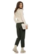 Pantalon dama cu talie inalta din bumbac raiat olive cu dungi fine si curea picture - 3