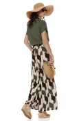 Pantalon dama de vara larg din vascoza premium olive imprimeu geometric picture - 3
