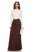 Pantalon dama elegant maro cu croi larg curea pense si buzunare picture - 1