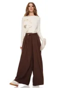 Pantalon dama elegant maro cu croi larg curea pense si buzunare picture - 2