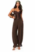 Pantalon dama elegant maro salvar din tafta de vascoza satinata cu volane din dantela picture - 1