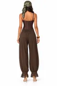 Pantalon dama elegant maro salvar din tafta de vascoza satinata cu volane din dantela picture - 3