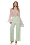 Pantalon dama elegant vernil wide cu buzunare si curea picture - 6