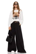 Pantalon dama larg negru cu talie inalta pense duble si centura in talie picture - 1