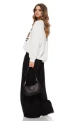 Pantalon dama larg negru cu talie inalta pense duble si centura in talie picture - 2