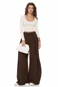 Pantalon dama maro wide cu pense ample si buzunare laterale picture - 1