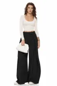 Pantalon dama negru wide cu pense ample si buzunare laterale picture - 1