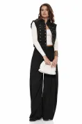 Pantalon dama negru wide cu pense ample si buzunare laterale picture - 3