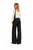 Pantalon dama negru wide cu pense ample talie crossover picture - 2