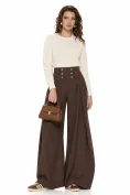 Pantalon maro damă premium cu talie inalta si aplicatii militare cu  blazon picture - 1