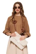 Pulover dama camel cu maneca fluture si volanase picture - 1