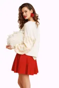 Pulover dama premium festiv crem cu maneci din dantela si paiete picture - 3