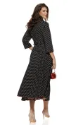 Rochie damă Fofy midi neagra cu buline medii, croi tip cămașă și cordon în talie picture - 2