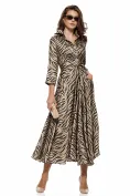 Rochie damă Fofy satin midi imprimeu tigrat, croi tip cămașă și cordon în talie picture - 1