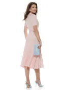 Rochie dama tricotata premium roz  cu nasturi sofisticati curea si plise structurat picture - 2