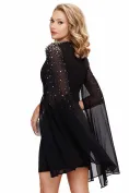 Rochie de ocazie neagra cu maneci despicate din voal si aplicatii de cristale picture - 3