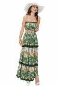 Rochie de vara olive lunga cu bumbac cu volane suprapuse imprimeu floral boho picture - 1