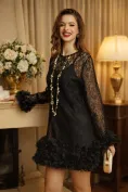 Rochie eleganta de ocazie din dantela premium cu strasuri si volane florale 3D picture - 4