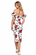 Rochie eleganta decoltata alba cu trandafiri rosii si maneci bufante detasabile picture - 2