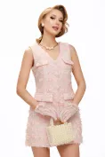 Rochie premium eleganta stil sarafan din tweed roz cu naturi bijuterie din perle picture - 1