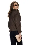 Sacou dama elegant maro din stofa pepit catifelata cu nasturi metalici picture - 4
