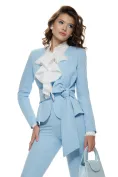 Sacou dama Fofy bleu cu croiala cambrata cu cordon in talie si fara revere picture - 1