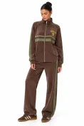 Trening dama din bumbac premium maro cu dungi olive si broderie picture - 1