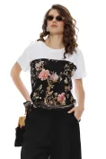 Tricou dama premium imprimeu baroc floral pe matase de vascoza picture - 1