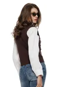 Vesta dama din tricot premium maro design army nasturi metalici si fermoar picture - 2