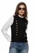 Vesta dama neagra premium din tricot cu brandemburguri aplicate si nasturi metalici aurii picture - 1