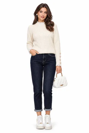Blugi damă premium indigo elastici cu croi conic