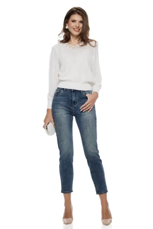 Blugi dama albastri premium material elastic croi conic