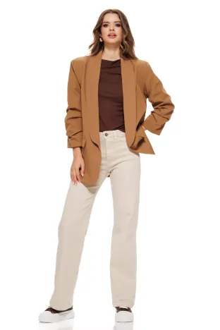 Blugi dama bej croială modernă, talie medie, denim lejer