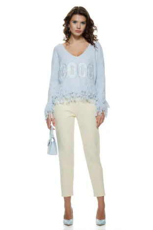 Blugi dama mom fit premium galben deschis talie medie elastic