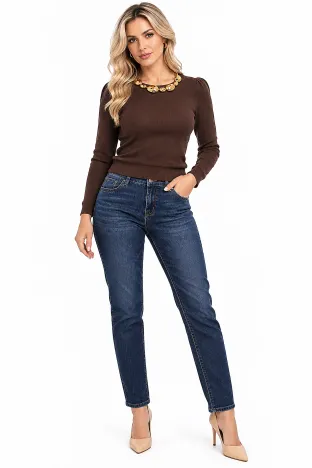 Blugi dama premium albastru inchis croi conic elastic clasic
