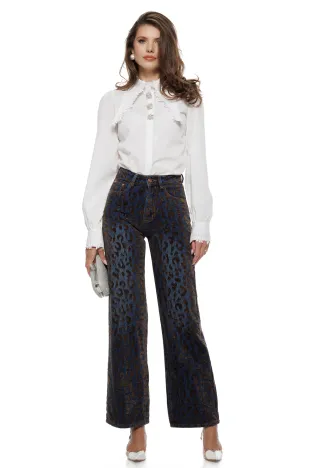 Blugi dama premium cu insertie catifelata animal-print croi drept