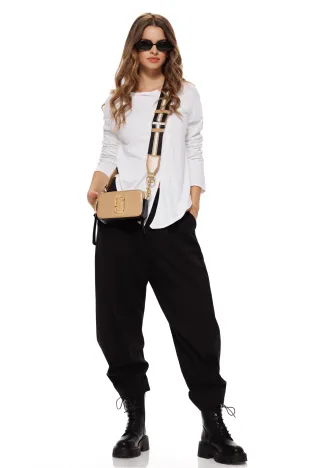 Bluza dama alba premium din bumbac cu croi modern asimetric cu nasturi