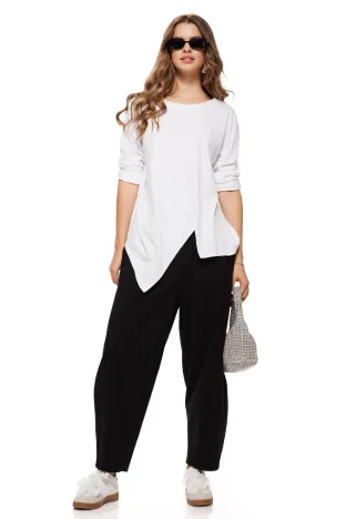 Bluza dama alba premium din bumbac cu croi modern asimetric in colturi