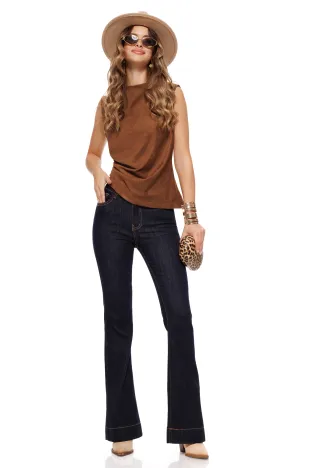 Bluza dama mocca mousse din piele intoarsa ecologica croi asimetric si pliuri