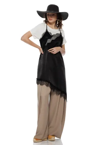 Bluza dama neagra premium cu insertii asimetrice de dantela