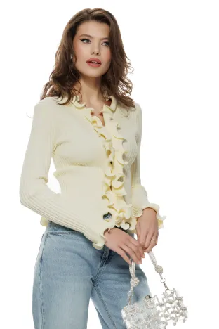 Bluza eleganta din vascoza premium galben pai cu volane spiralate