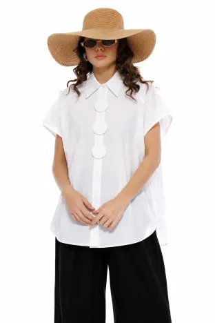 Camasa dama alba premium oversize din bumbac 100% cu nasturi maxi detasabili