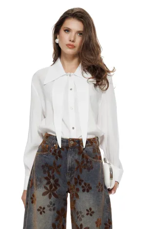Camasa dama eleganta alba premium din modal cu doua gulere maxi