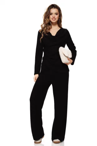 Compleu dama elegant negru din tricot premium supersoft bluza cu decolteu lasat si cambraj lateral