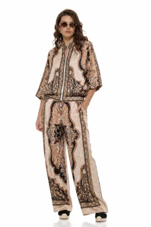 Compleu dama premium negru din matase naturala si vascoza satinata imprimeu luxury paisley