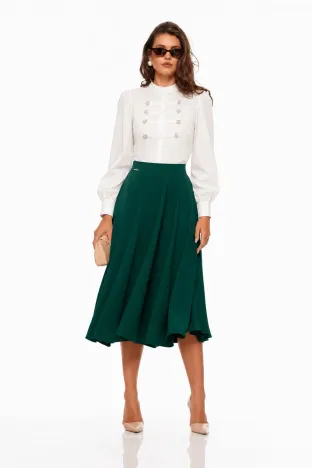 Fusta eleganta clos Fofy verde midi cu buzunare laterale