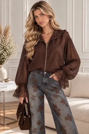 Jacheta dama maro premium din matase de tencel dublata cu dantela