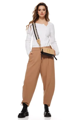 Pantaloni dama premium mocca mouse din vascoza cu croi modern si buzunare